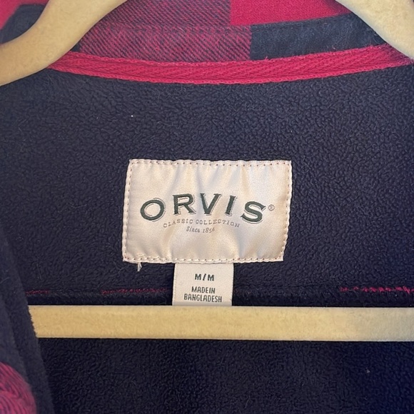 Orvis Fleece Lined Flannel Shacket Snap Button up Pink Navy checkered Medium - Picture 10 of 16